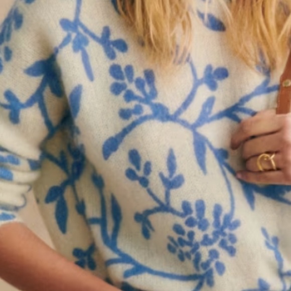Sezane Pelagie Cream & Ecru Blue Floral Sweater made of Kid Mohair Feminine XS - Picture 2 of 13